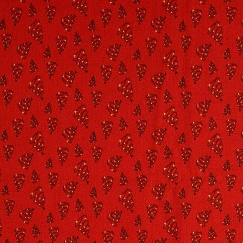Christmas Tree Swirl Metallic Cotton - Red
