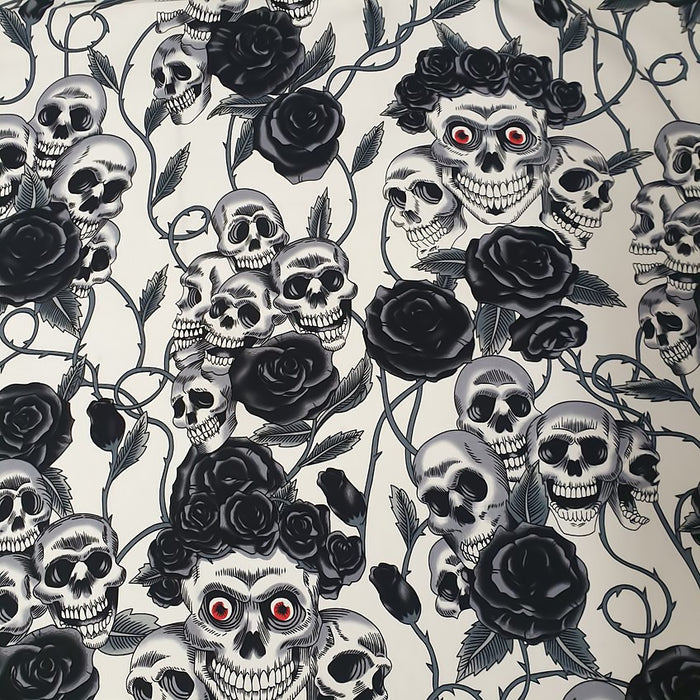 Halloween - Skulls & Black Roses in Ivory