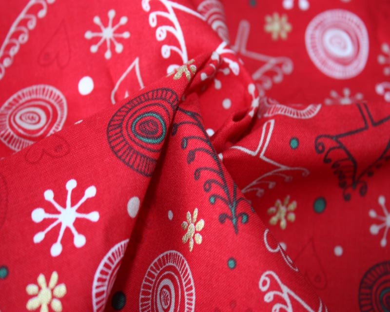 Swirly Metallic Christmas Cotton- Red