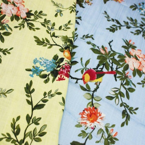 Floral bird viscose fabric