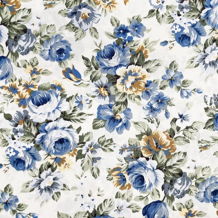 Blue Vintage Roses on Ivory