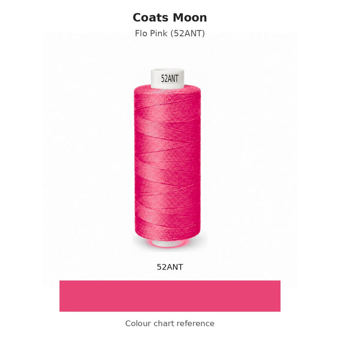 Coats Moon thread Flo Pink (52ANT) with colour chart reference