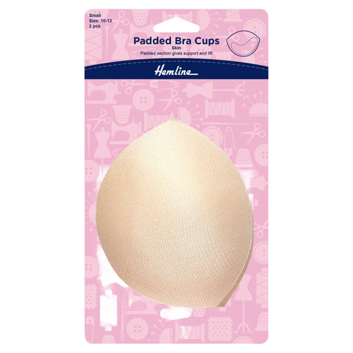 Padded bra cup packaging with pink background and Hemline branding