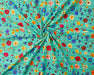 Colorful floral pattern on turquoise fabric