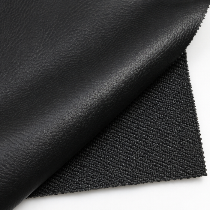 Close-up detail of FR Leathercloth - Black vinyl surface
