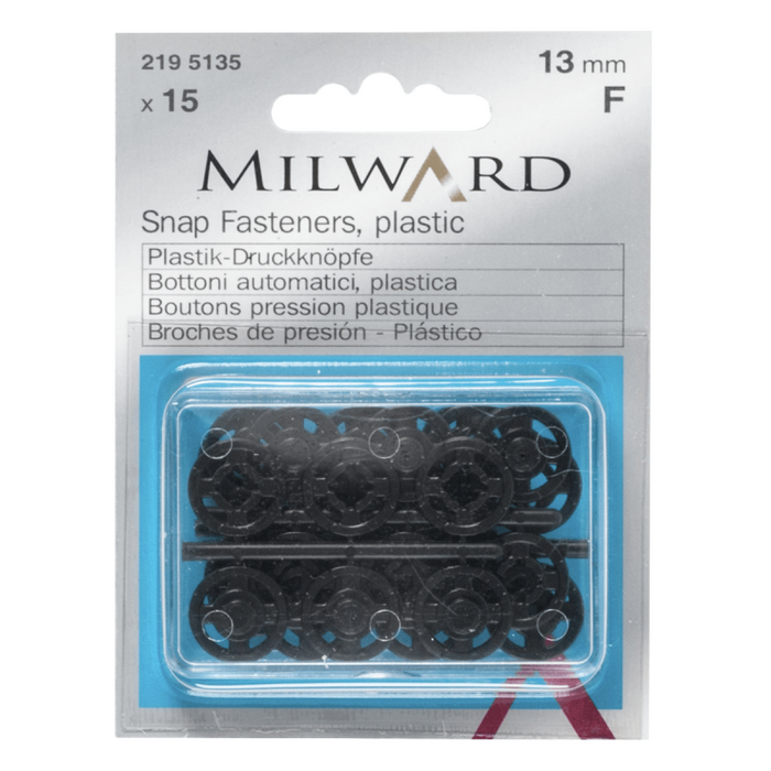 Snap Fasteners: Black Plastic:10mm