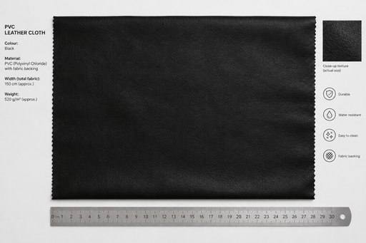 Scale swatch of FR Leathercloth - Black with ruler