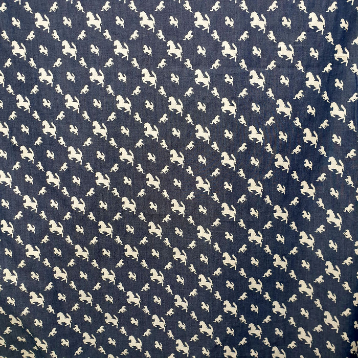 Chambray Cotton Fabric - Lacquard Horses